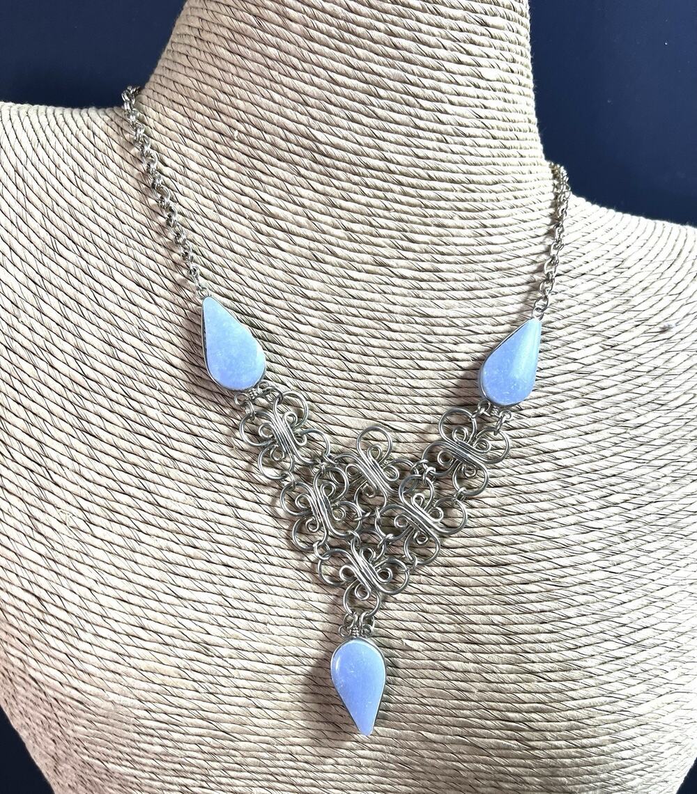 Angelite Natural Stone Chakana Necklace Handmade in Peru 03 Stones